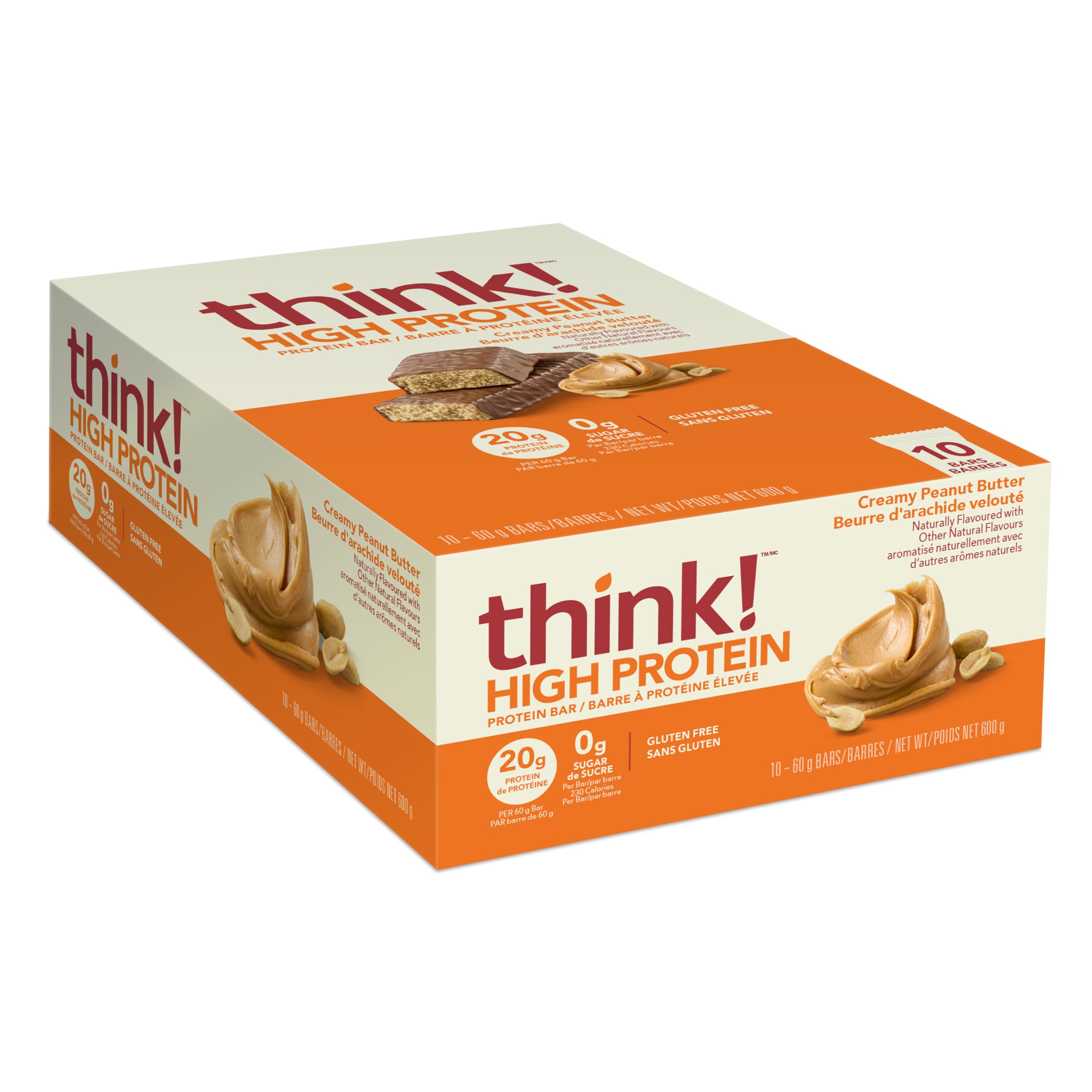 Product image of think! Protein Bars High Protein Snacks Gluten Free Sugar Free Creamy Peanut Butter Nutrition Bars Whey